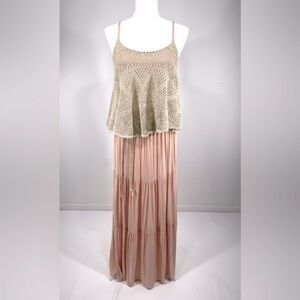 Moutaki maxi overlay dress Beachy boho knit  pink size S/M